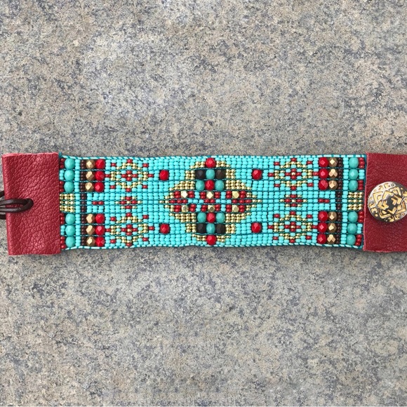 Boho beaded cuff bracelet - Picture 3 of 5